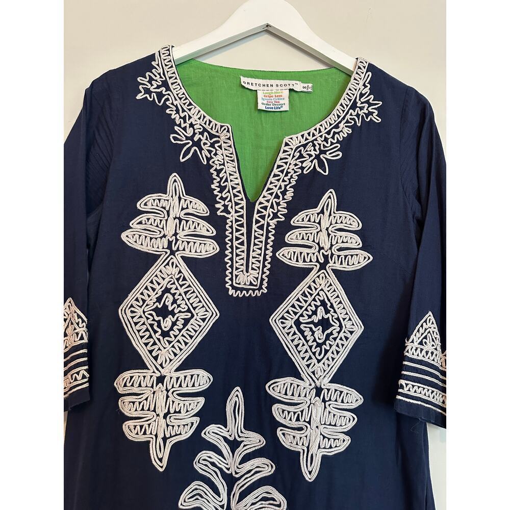 Gretchen Scott Small Blue Embroidered Vacation Passamentrie Mini Dress Cotton - Picture 4 of 11